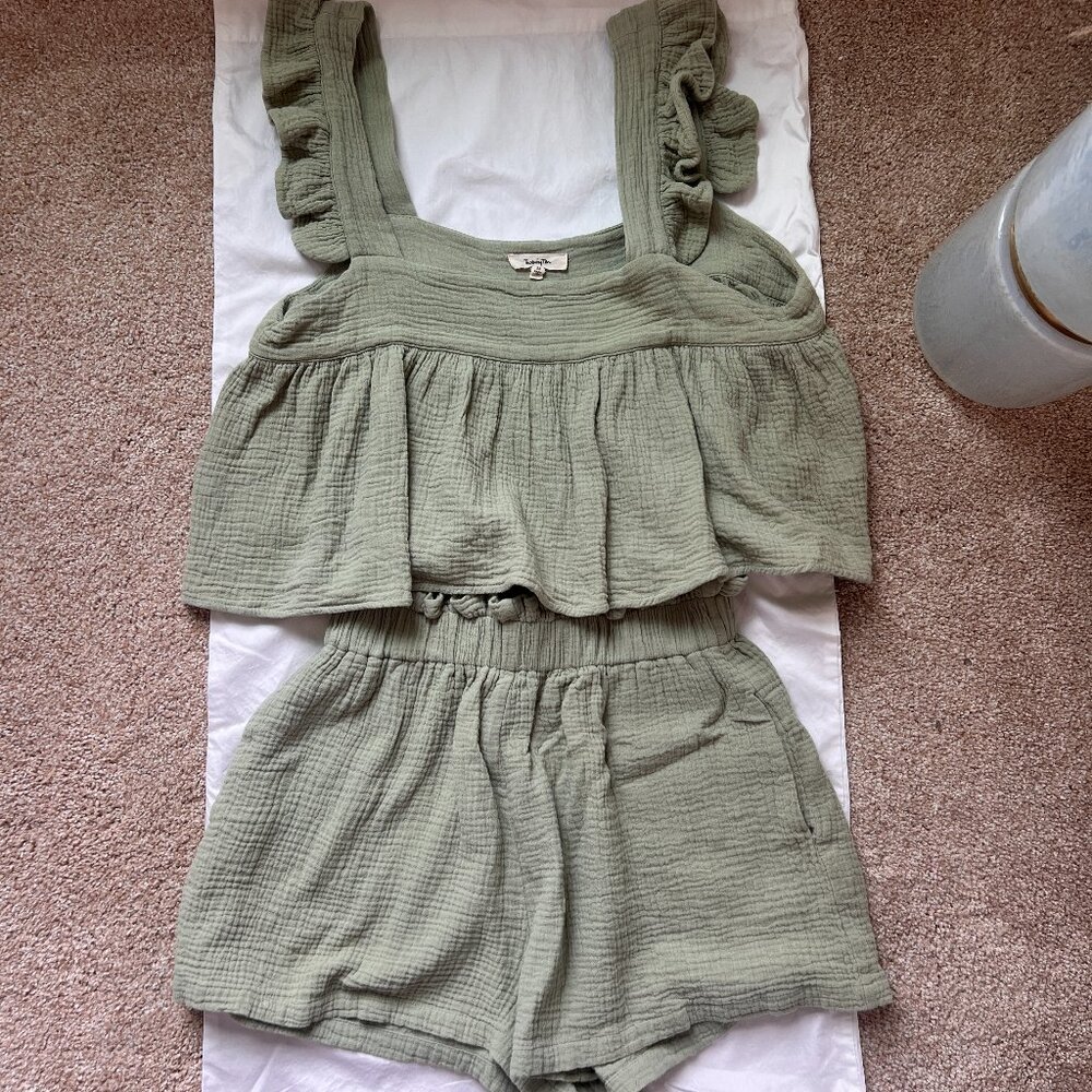 Twenty Ten Sage Green Gauze Matching Set | Top & Shorts | Size M